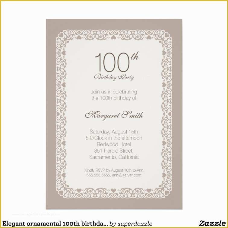 100th Birthday Invitation Templates Free Of Elegant ornamental 100th Birthday Party Invitation