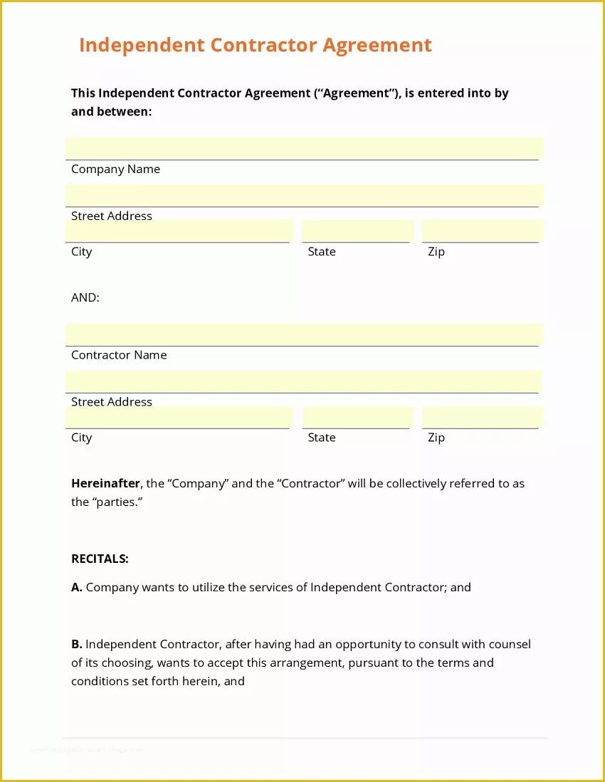 1099 Agreement Template Free Of Business form Template Gallery