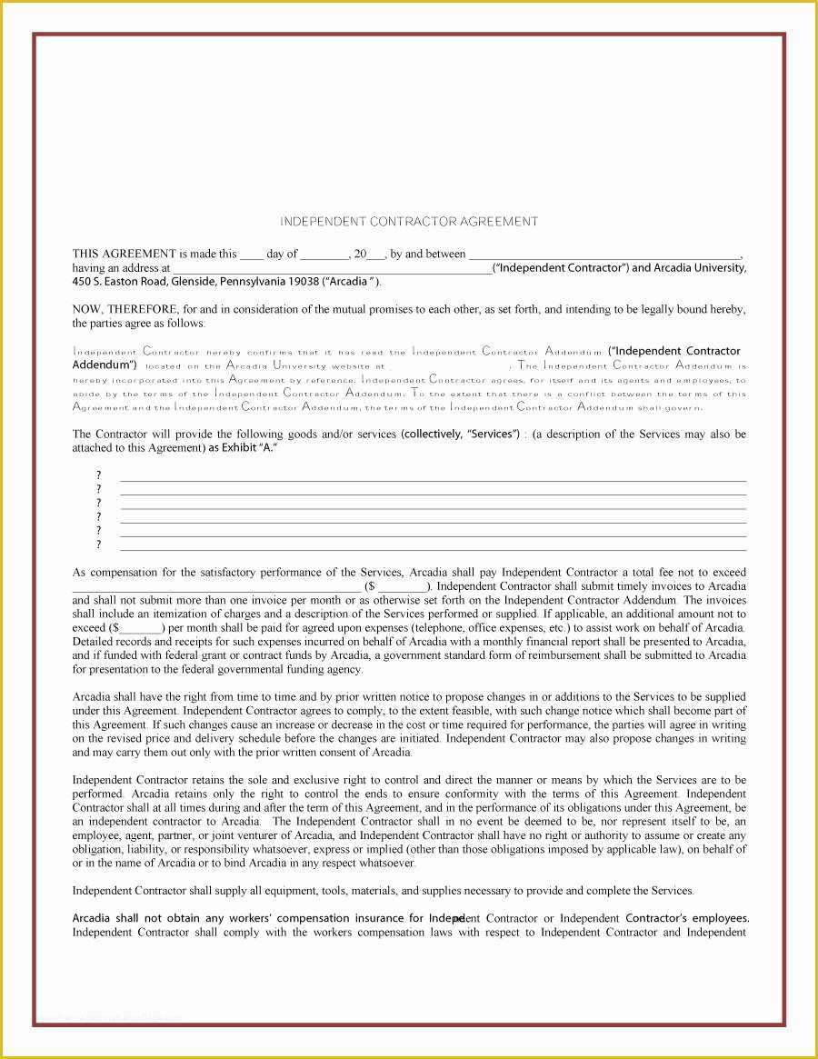 1099 Agreement Template Free Of Free Independent Contractor Agreement