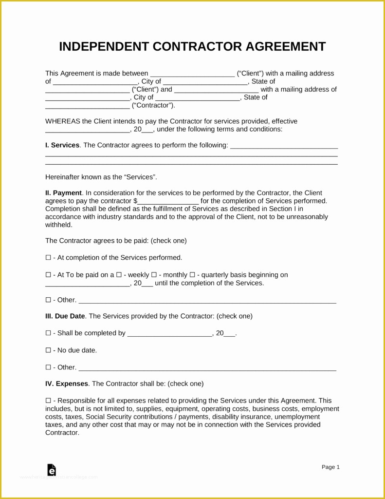 1099 Agreement Template Free Of Free Independent Contractor Agreement Template Pdf