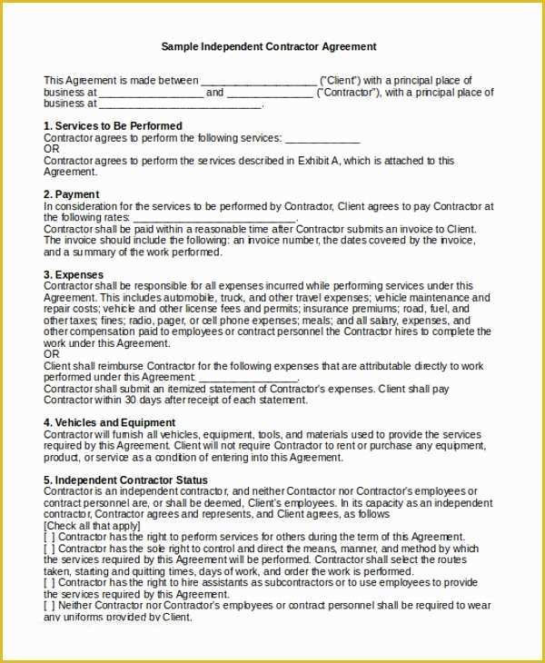 1099 Agreement Template Free Of Sample Independent Contractor Agreement form 11 Free