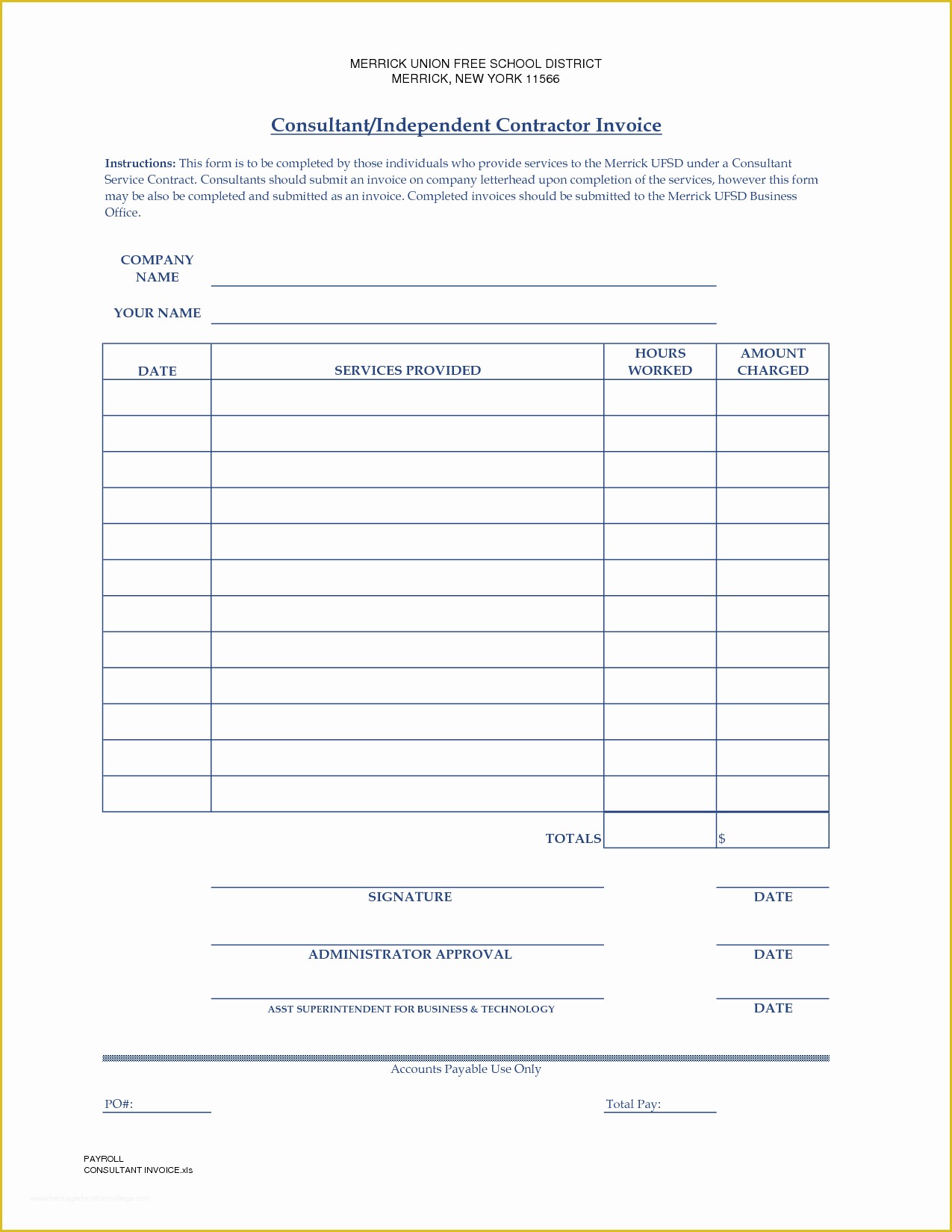 1099 Invoice Template Free Of Independent Contractor Invoice Template Free