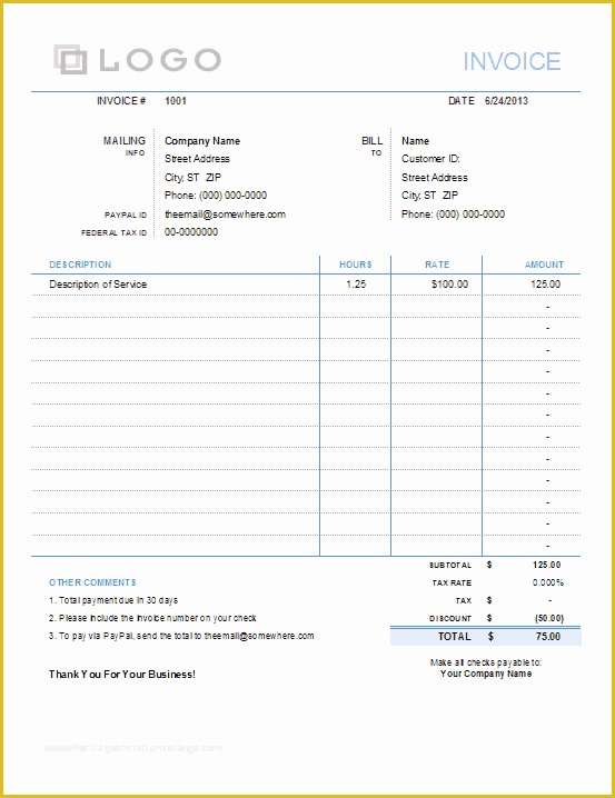 1099 Invoice Template Free Of Invoice for 1099 Hours Worked Download