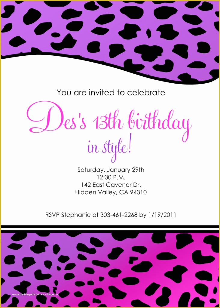 13th Birthday Invitation Templates Free Of Free Printable 13th Birthday Invitations for Girls