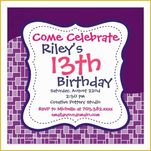 13th Birthday Invitation Templates Free Of Modern Pink Purple Birthday Party Invitations 5 25" Square