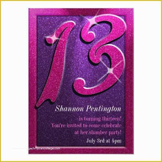 13th Birthday Invitation Templates Free Of Pink and Purple 13th Birthday Party Invitations