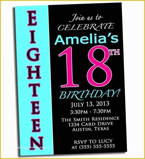 18th Birthday Party Invitation Templates Free Of 18th Birthday Pink Black and Cyan Party Printable