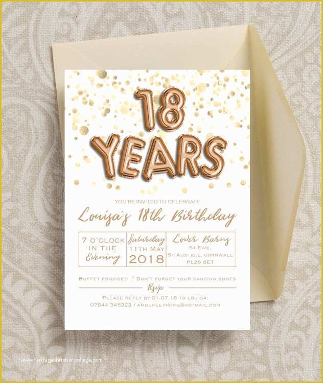 18th Birthday Party Invitation Templates Free Of Gold Balloon Letters 18th Birthday Party Invitation From £