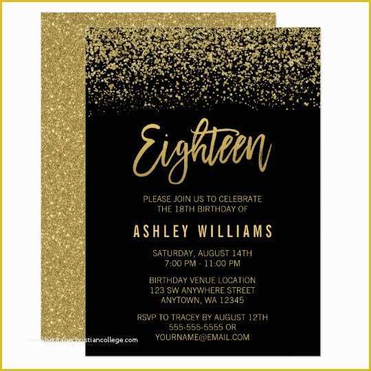 18th Birthday Party Invitation Templates Free Of Modern Black Gold Faux Glitter 18th Birthday Invitation