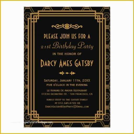 1920s Party Invitation Template Free Of Art Deco Birthday Party Invitations