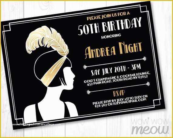 1920s Party Invitation Template Free Of Gold 1920 S Invitation Gold Birthday Invite Art Deco Any