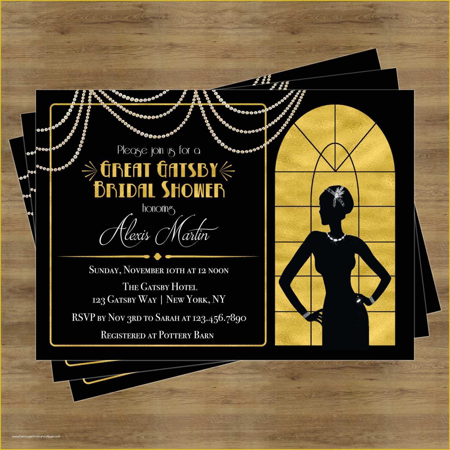 1920s Party Invitation Template Free Of Great Gatsby Invitation Gatsby Bridal Shower Invitation