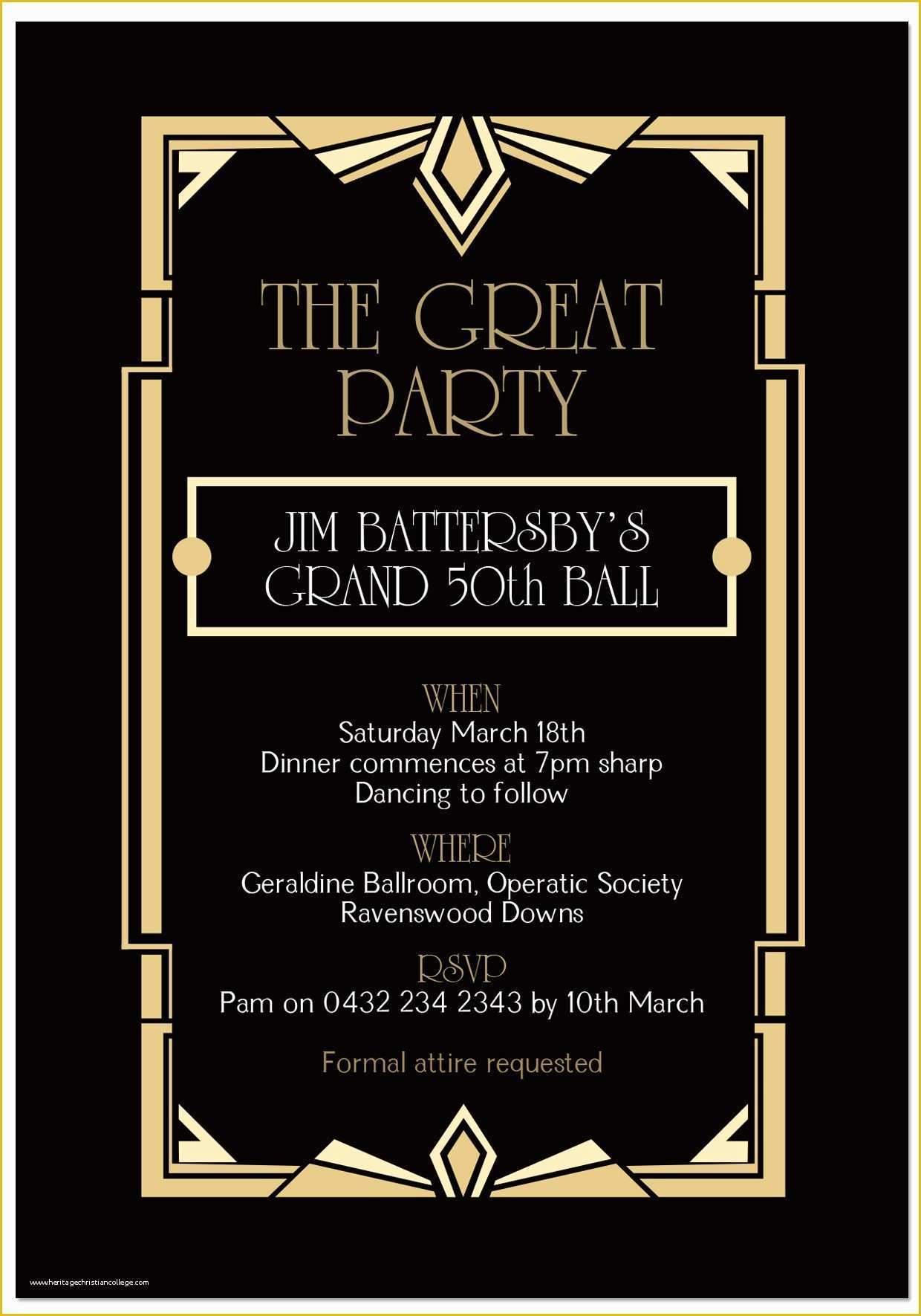 1920s Party Invitation Template Free Of Great Gatsby Party Invitation Template