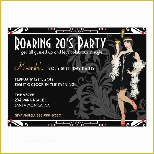 1920s Party Invitation Template Free Of Roaring 20 S Flapper Girl Retro Invitations
