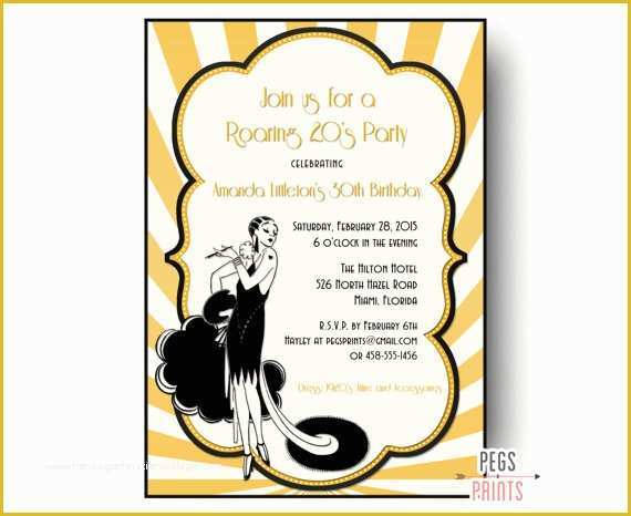 1920s Party Invitation Template Free Of Roaring 20s Invitation Printable Great Gatsby Birthday