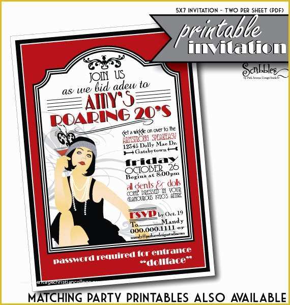 1920s Party Invitation Template Free Of Roaring 20s Party Invitations