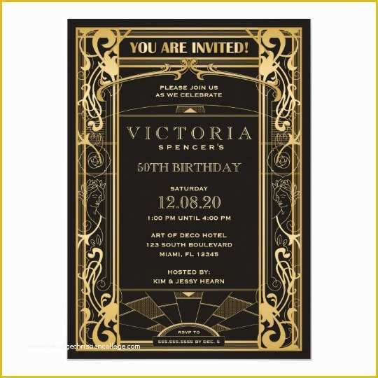 1920s Party Invitation Template Free Of Vintage Art Deco Great Gatsby Birthday Invitation