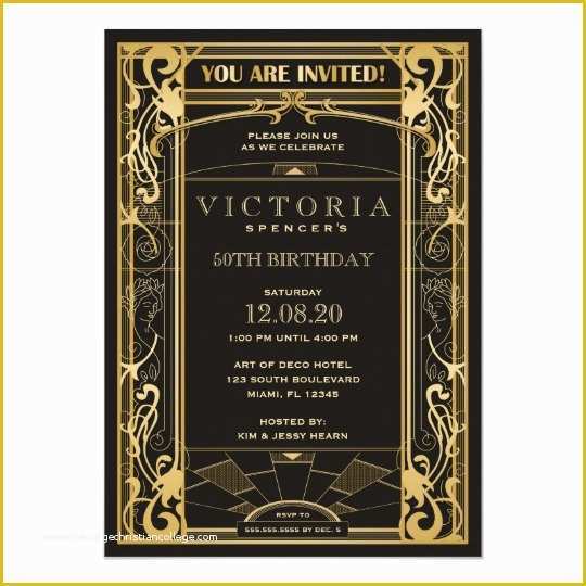 1920s Party Invitation Template Free Of Vintage Art Deco Great Gatsby Birthday Invitation