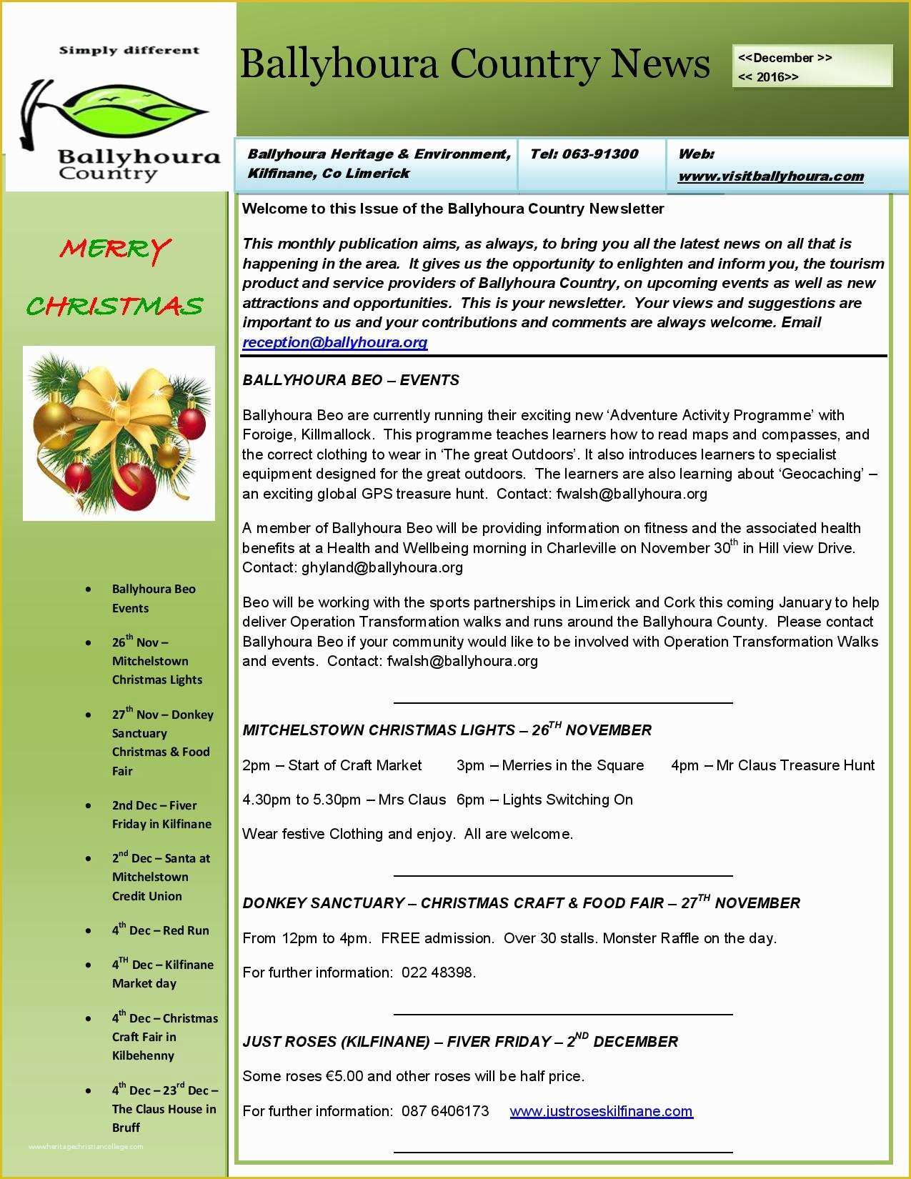 2 Page Newsletter Template Free Of Ballyhoura Country December January "what S " Visit