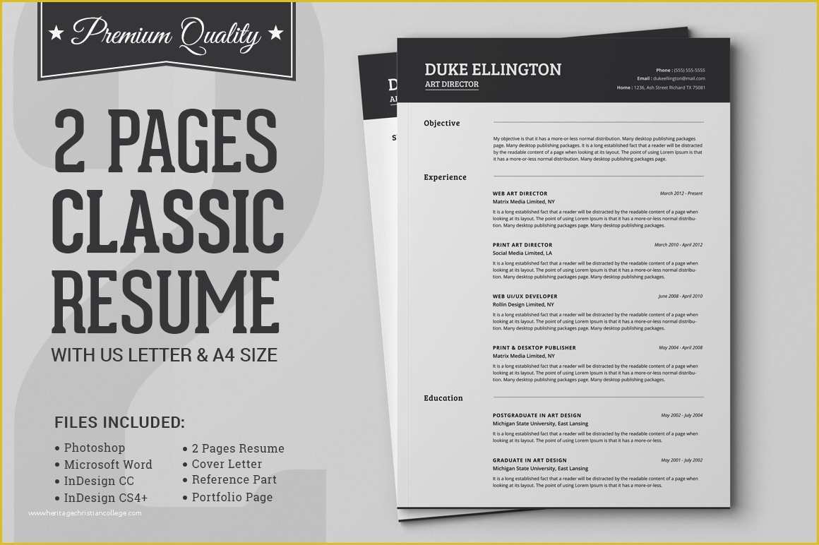 2 Page Resume Templates Free Download Of Two Pages Classic Resume Cv Template Resume Templates On