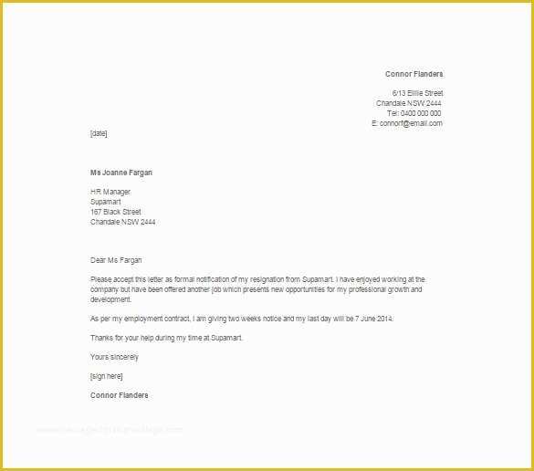 2 Week Notice Template Free Of 10 Sample Two Week Notice Resignation Letter Templates