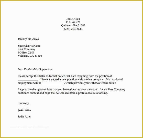 2 Week Notice Template Free Of 11 Two Weeks Notice Letter Templates