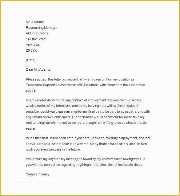 2 Week Notice Template Free Of 11 Two Weeks Notice Letter Templates Pdf Google Docs