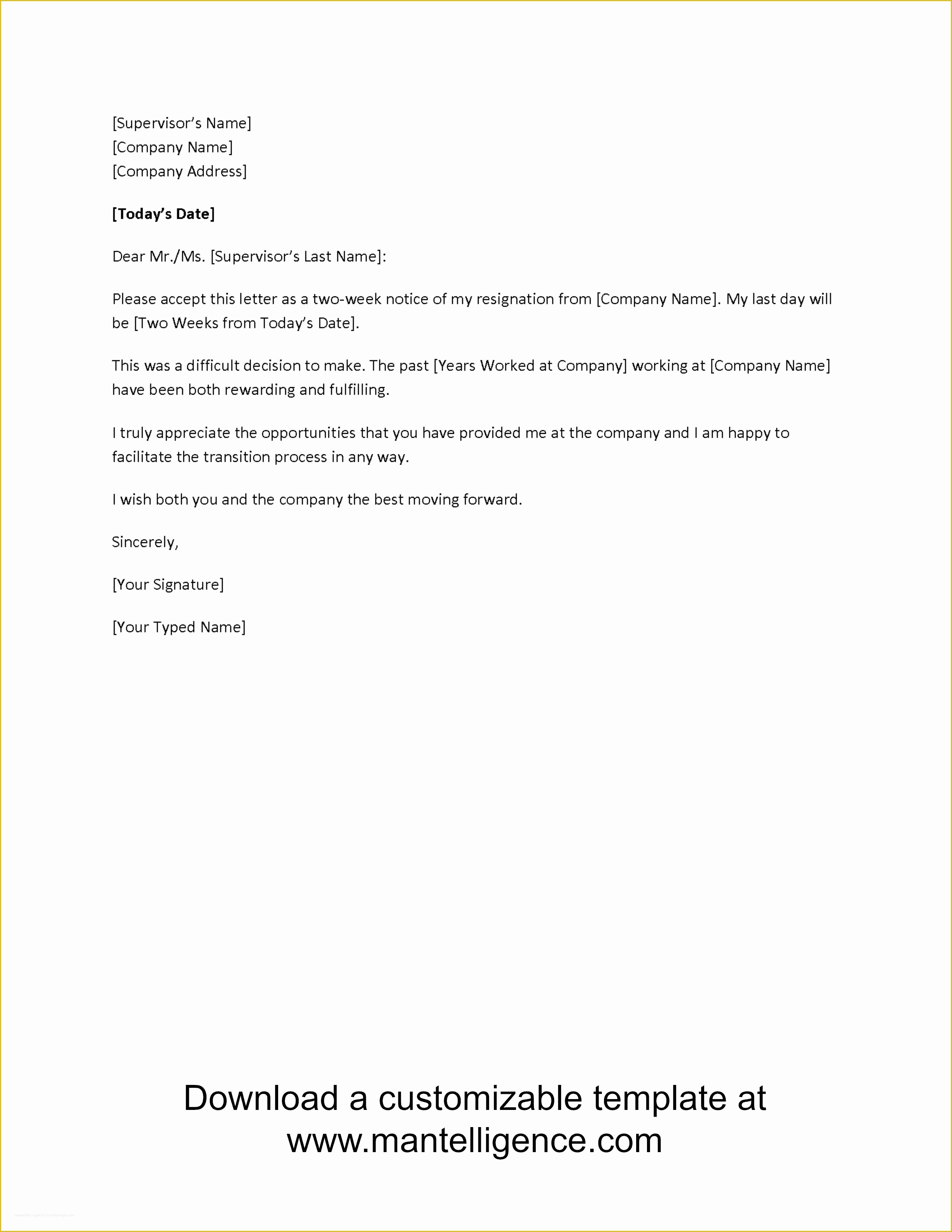 2 Week Notice Template Free Of 3 Highly Professional Two Weeks Notice Letter Templates
