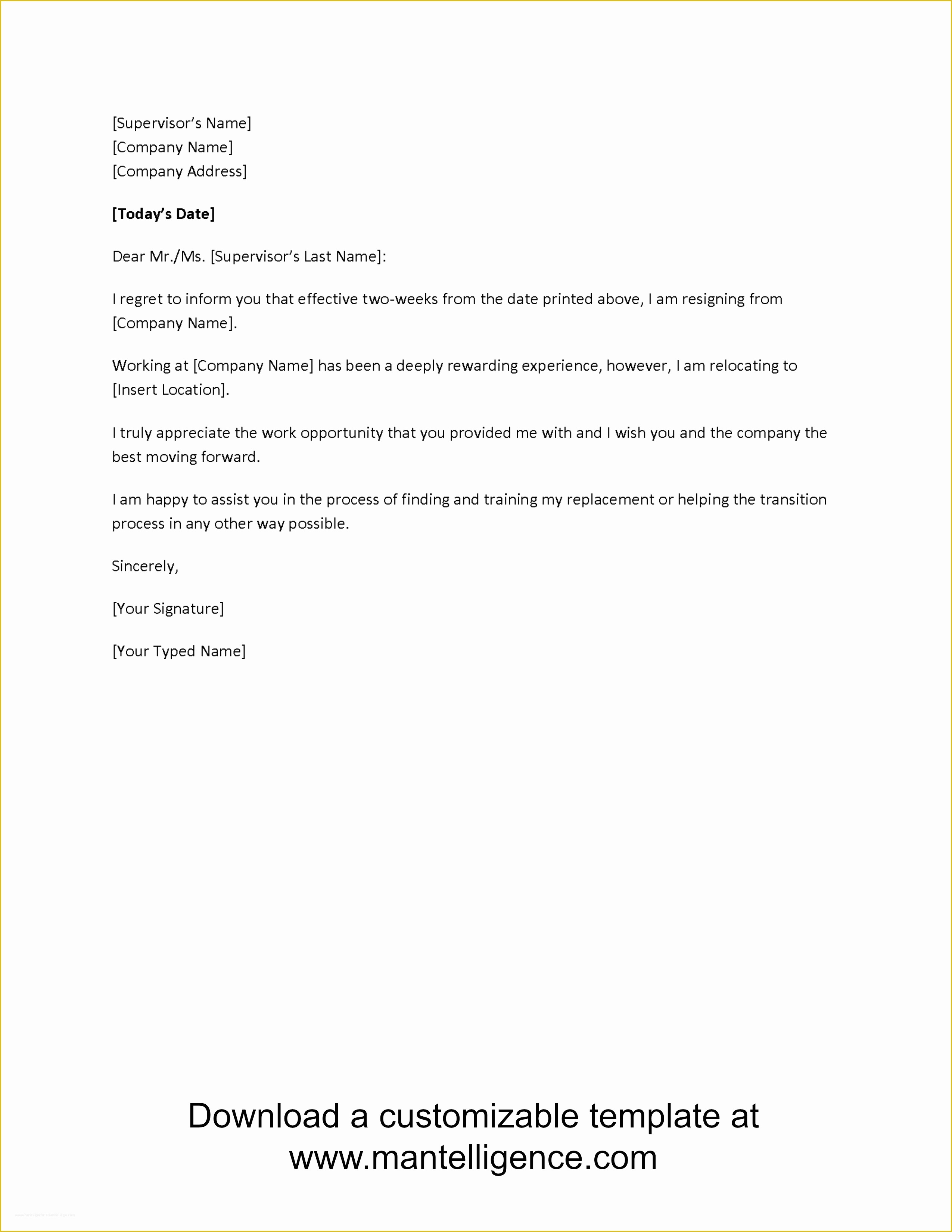2 Week Notice Template Free Of 3 Highly Professional Two Weeks Notice Letter Templates