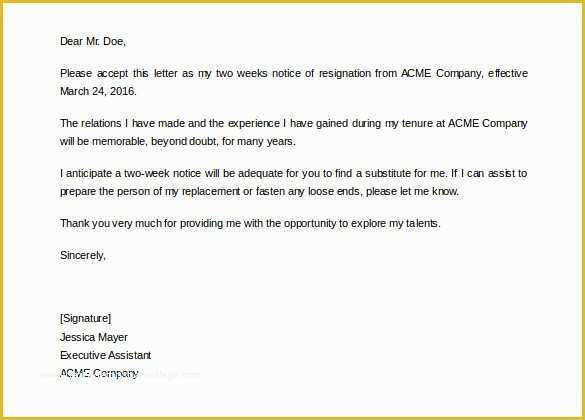 2 Week Notice Template Free Of 40 Two Weeks Notice Letter Templates Free Pdf formats