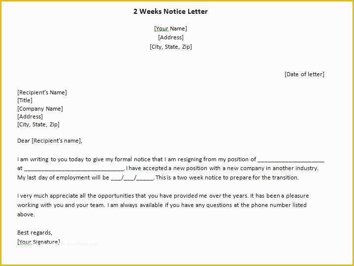 2 Week Notice Template Free Of 40 Two Weeks Notice Letters &amp; Resignation Letter Samples