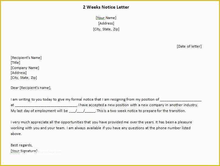 2 Week Notice Template Free Of 40 Two Weeks Notice Letters & Resignation Letter Samples