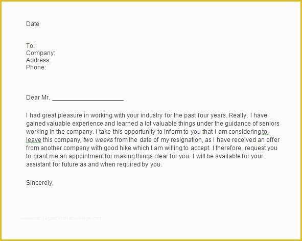 2 Week Notice Template Free Of 40 Two Weeks Notice Letters &amp; Resignation Letter Samples
