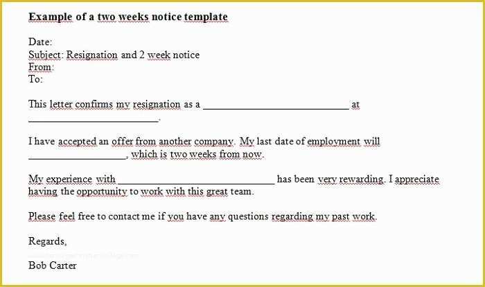 2 Week Notice Template Free Of 40 Two Weeks Notice Letters & Resignation Letter Samples