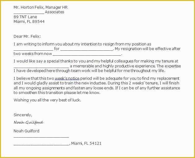 2 Week Notice Template Free Of 40 Two Weeks Notice Letters & Resignation Letter Templates