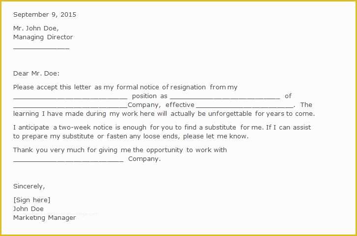 2 Week Notice Template Free Of 40 Two Weeks Notice Letters &amp; Resignation Letter Templates
