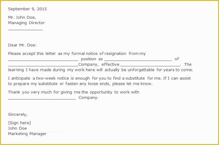 2 Week Notice Template Free Of 40 Two Weeks Notice Letters & Resignation Letter Templates