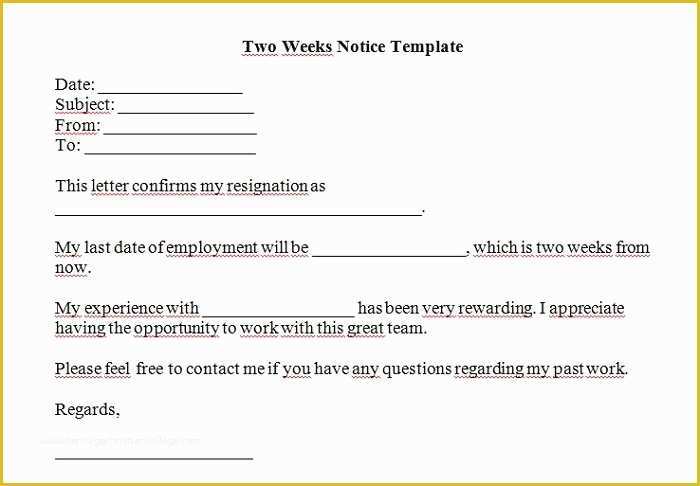 2 Week Notice Template Free Of 40 Two Weeks Notice Letters & Resignation Letter Templates