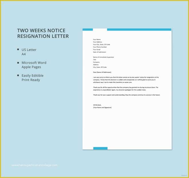 2 Week Notice Template Free Of 9 Two Week Notice Resignation Letter Templates Free