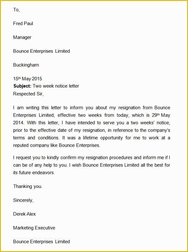 2 Week Notice Template Free Of Two Weeks Notice Letter 12 Download Free Documents In Word