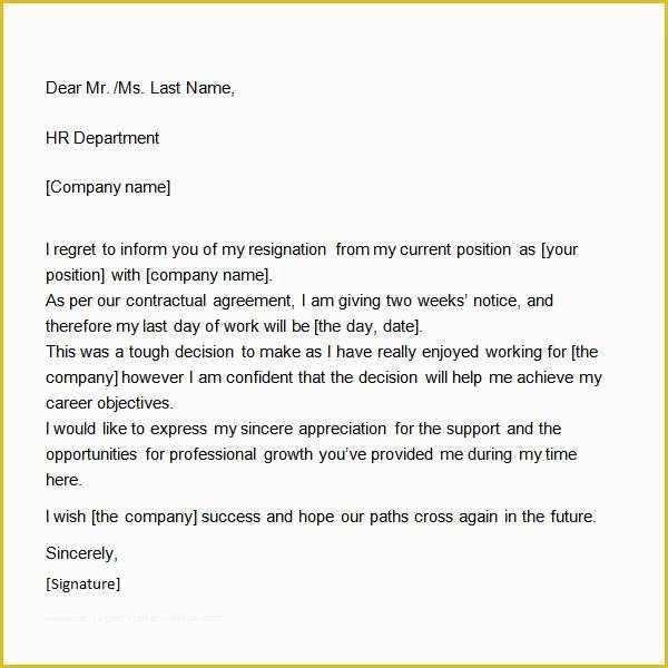 2 Week Notice Template Free Of Two Weeks Notice Letter 12 Download Free Documents In Word