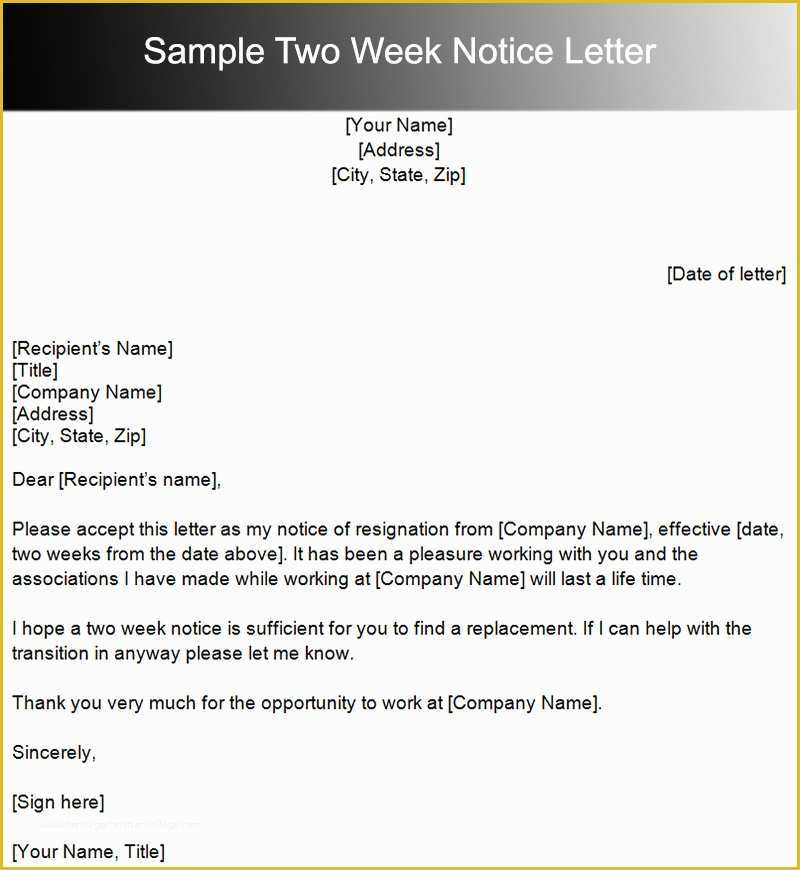 2 Week Notice Template Free Of Two Weeks Notice Letter Template