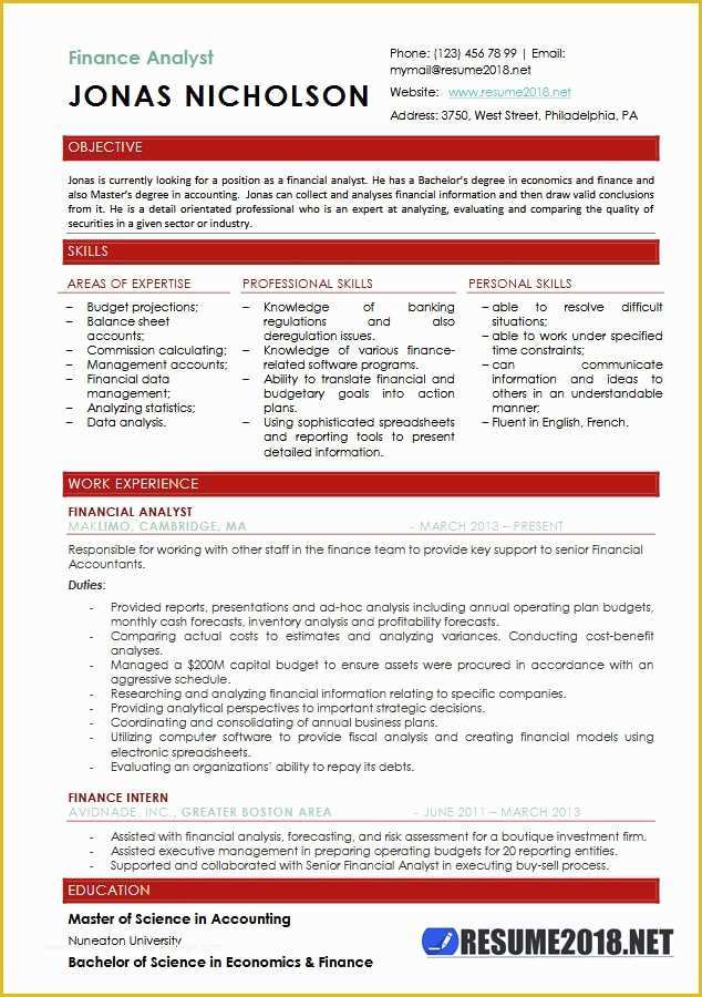 2018 Resume Templates Free Of Finance Analyst Resume Templates 2018 Resume 2018