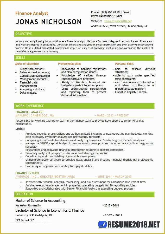 2018 Resume Templates Free Of Finance Analyst Resume Templates 2018 Resume 2018