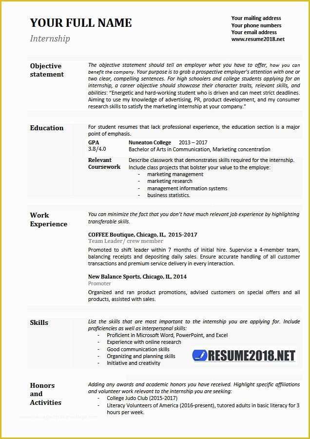 2018 Resume Templates Free Of Internship Resume Examples 2018 Resume 2018