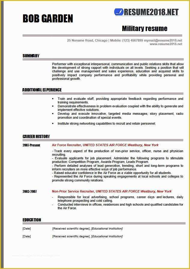 2018 Resume Templates Free Of Military Resume Examples 2018 Resume 2018