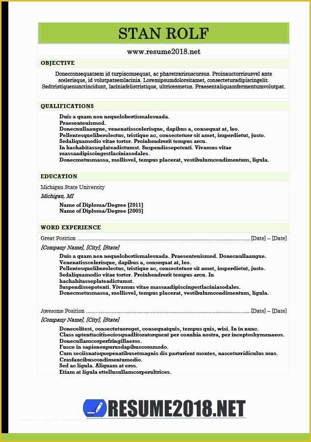 2018 Resume Templates Free Of Resume format 2018 20 Free to Word Templates