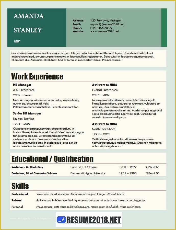 2018 Resume Templates Free Of Resume format 2018 20 Free to Word Templates