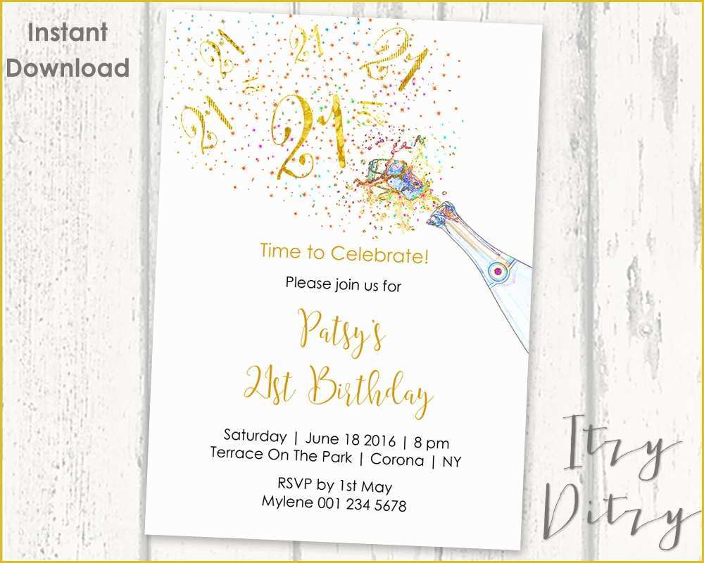 21st Birthday Invitation Templates Free Printable Of 21st Birthday Invitations Template Printable Gold Champagne