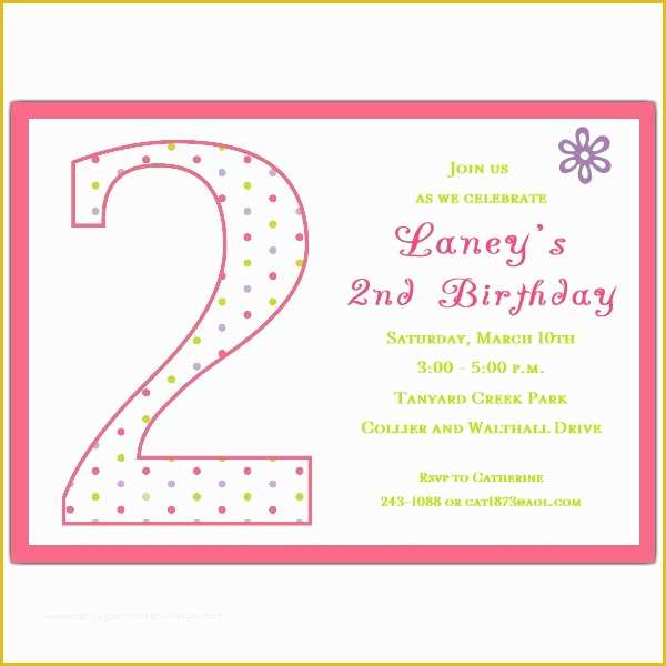 2nd Birthday Invitations Templates Free Of 2nd Birthday Girl Dots Invitations